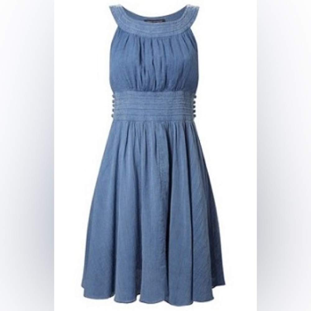 French Connection Denim Blue Pleated Top
